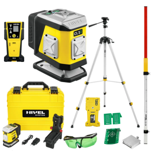 Zestaw Laser Płaszczyznowy, Krzyżakowy CL1G Zielony + Statyw Trójnóg Nivel System + Czujnik CLS5 + Łata LS24